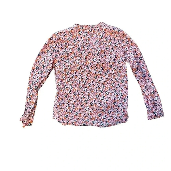 Talbots‎ Floral Popover Blouse Womens Medium Long Sleeve Orange Pink Navy EUC - Picture 2 of 6